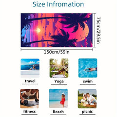 Coconut Tree & Sunset Print Beach Towel Soft Absorbent & Lightweight