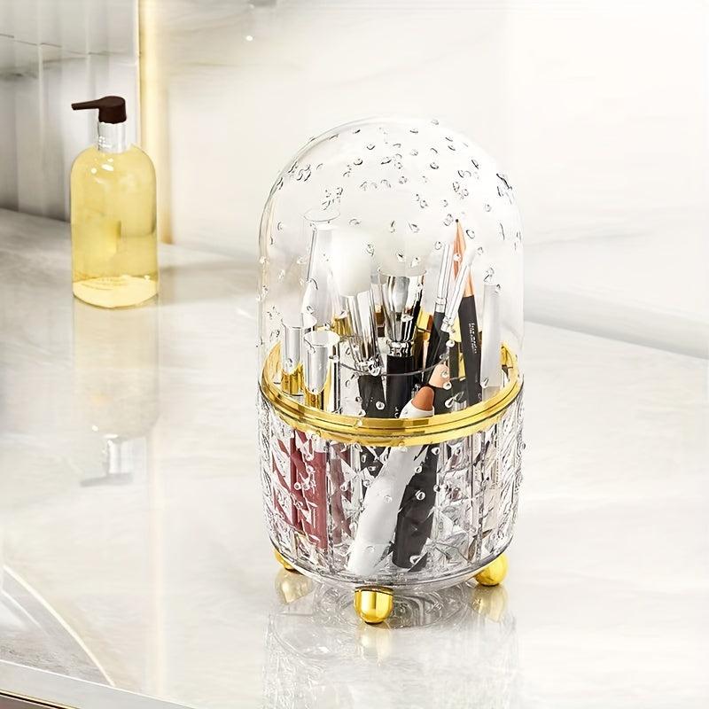 Makeup Brush Storage Tube 360 Degree Rotating Grid Eyebrow Pencil Bucket