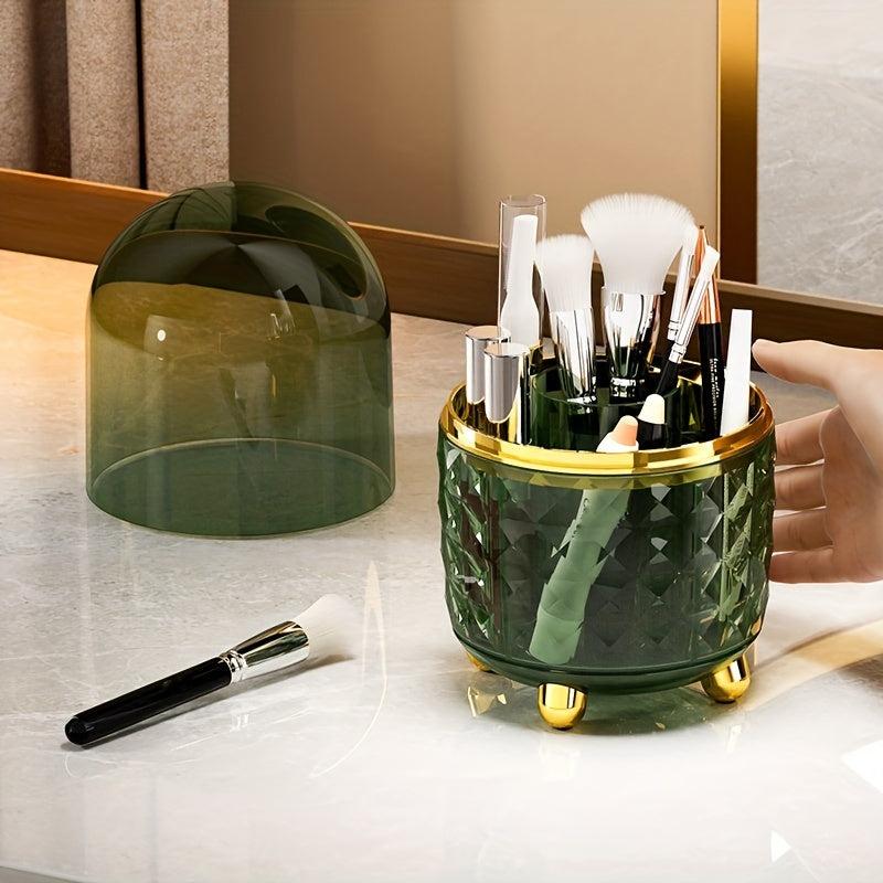 Makeup Brush Storage Tube 360 Degree Rotating Grid Eyebrow Pencil Bucket