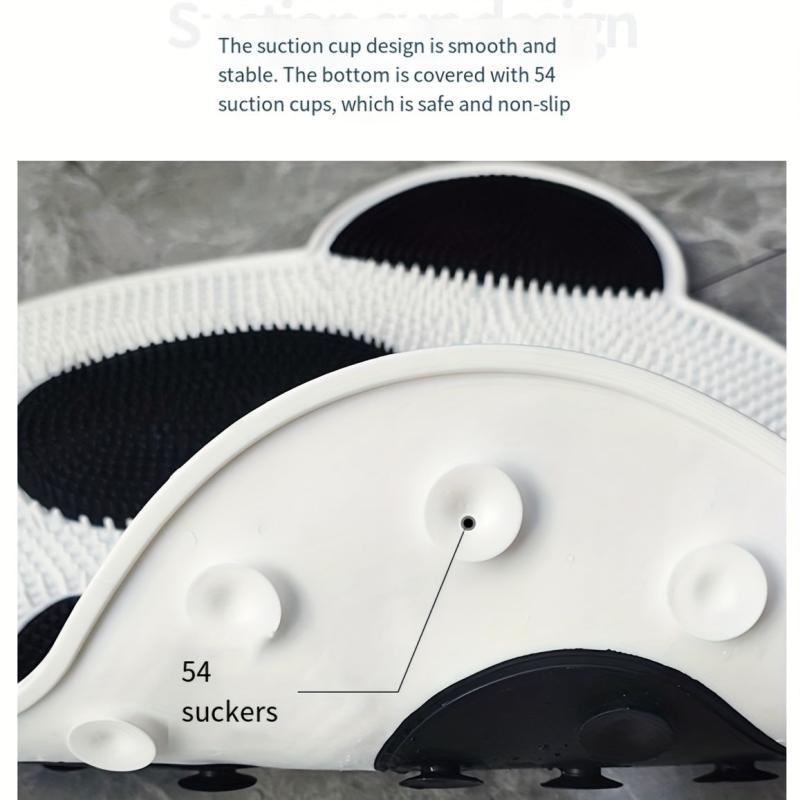 Panda Silicone Shower Stall Mat With Drain Holes And Suction Cups