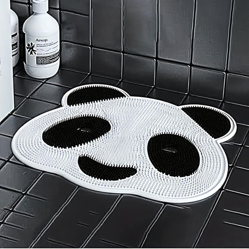 Panda Silicone Shower Stall Mat With Drain Holes And Suction Cups