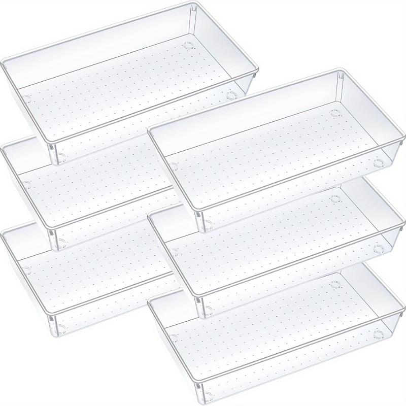 6pcs Desk Drawer Organizers Transparent Plastic Customize Layout Storage Bins
