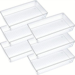 6pcs Desk Drawer Organizers Transparent Plastic Customize Layout Storage Bins