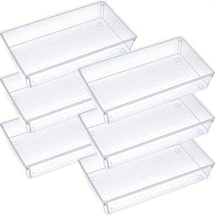 6pcs Desk Drawer Organizers Transparent Plastic Customize Layout Storage Bins