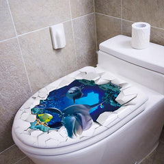 Ocean Fish Toilet Lid Decoration Sticker Bathroom Waterproof Sticker