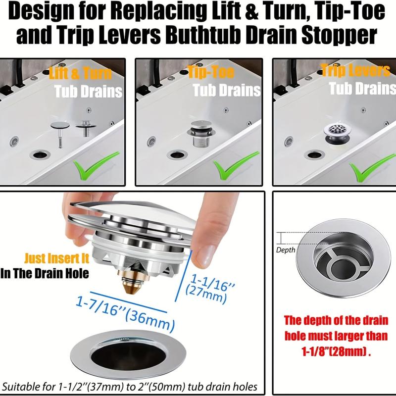 Universal Tub Stopper Bathtub Drain Pop Up Bathtub Drain Plug