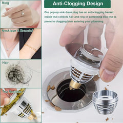 Stainless Steel Sink Drain Stopper with Hair Catcher