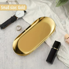Stainless Steel Oval Vanity Tray for Cosmetics Jewelry Storage