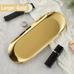 Stainless Steel Oval Vanity Tray for Cosmetics Jewelry Storage