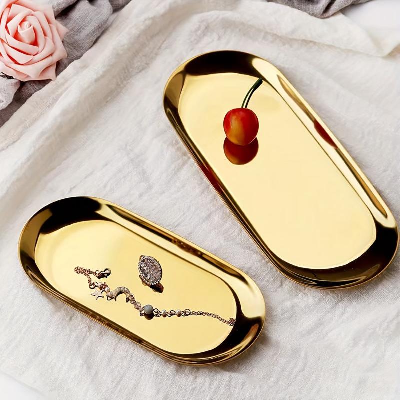 Stainless Steel Oval Vanity Tray for Cosmetics Jewelry Storage