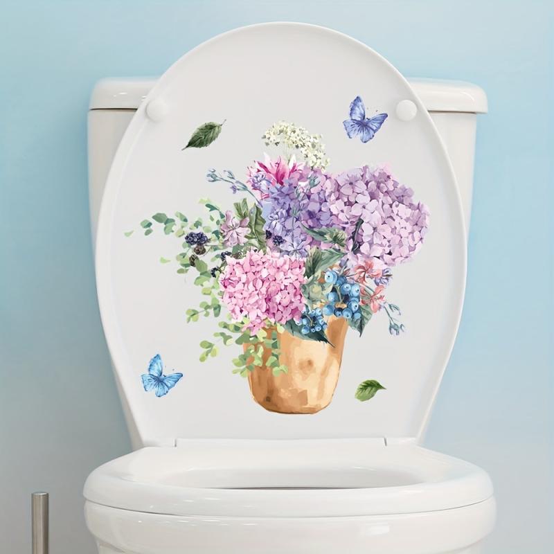 Watercolor Butterfly Flower Toilet Sticker Bathroom Lid Decals