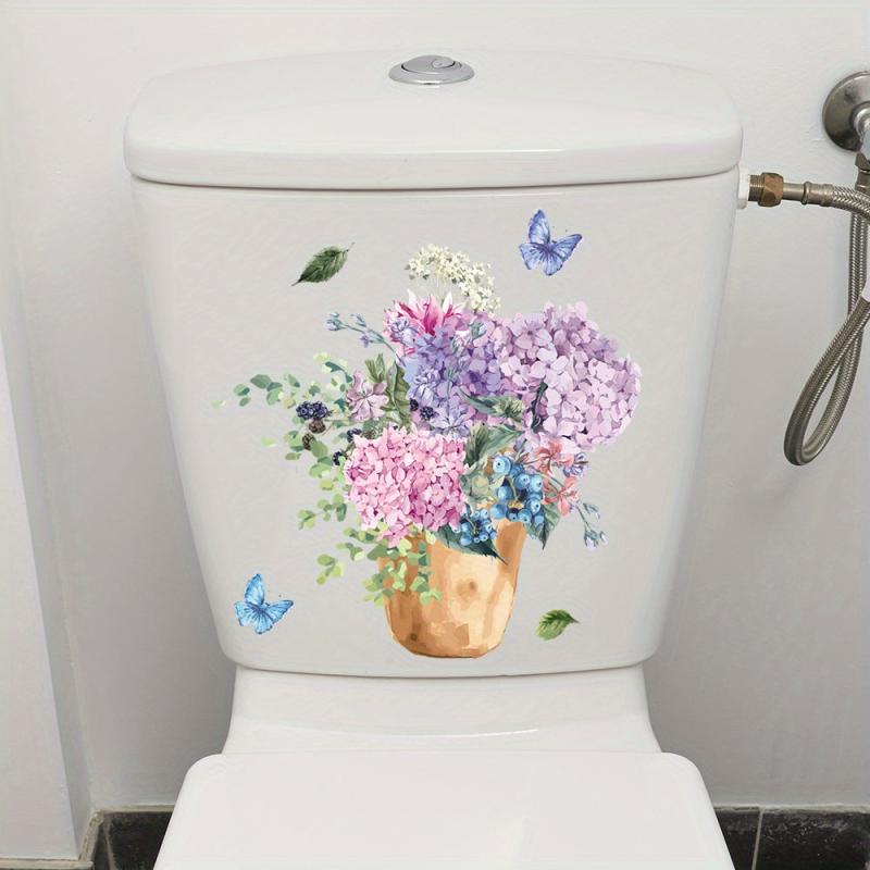 Watercolor Butterfly Flower Toilet Sticker Bathroom Lid Decals