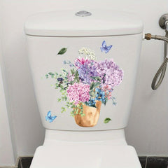 Watercolor Butterfly Flower Toilet Sticker Bathroom Lid Decals