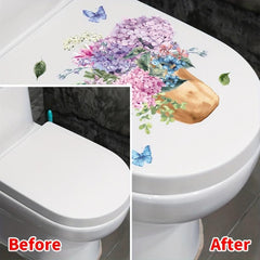 Watercolor Butterfly Flower Toilet Sticker Bathroom Lid Decals