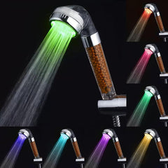 LED Shower Head High Pressure Filter Hydro Powered Lights Water Purification