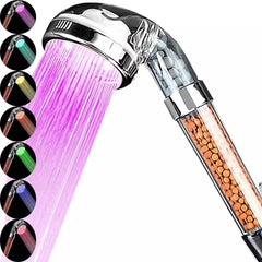 LED Shower Head High Pressure Filter Hydro Powered Lights Water Purification