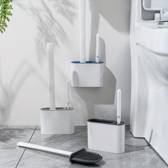 Silicone Toilet Brush With Holder Box Wall Mounted Bathroom Cleaning Set