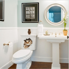 3D Cats Dog Pattern Toilet Lid Decal Self Adhesive Toilet Wall Sticker