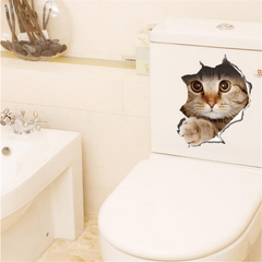 3D Cats Dog Pattern Toilet Lid Decal Self Adhesive Toilet Wall Sticker