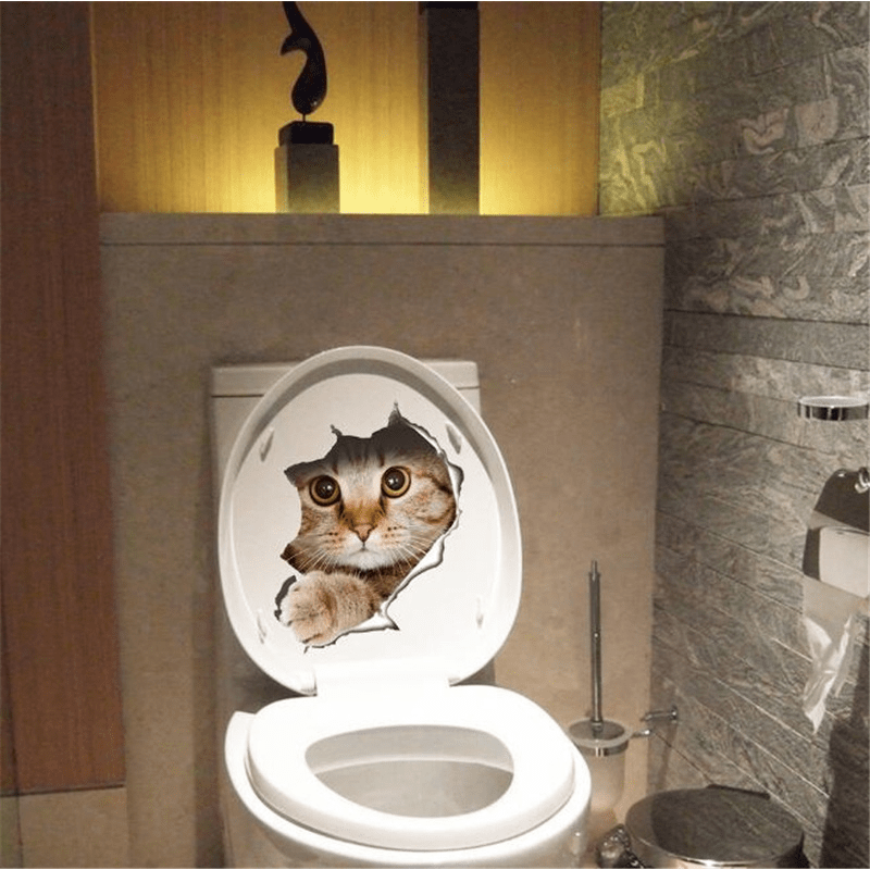 3D Cats Dog Pattern Toilet Lid Decal Self Adhesive Toilet Wall Sticker