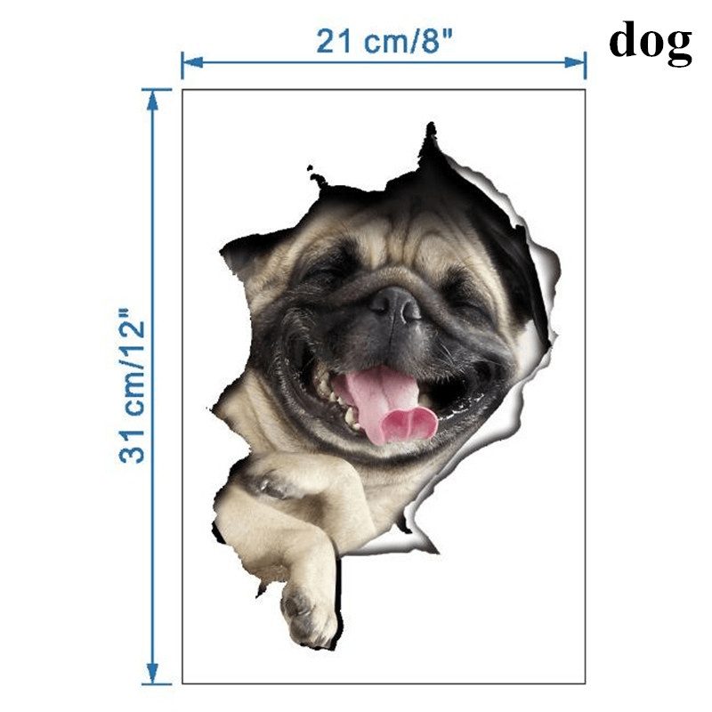 3D Cats Dog Pattern Toilet Lid Decal Self Adhesive Toilet Wall Sticker