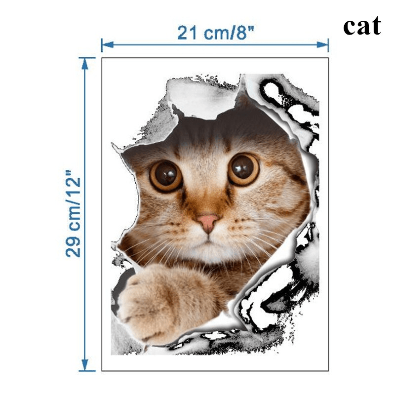 3D Cats Dog Pattern Toilet Lid Decal Self Adhesive Toilet Wall Sticker