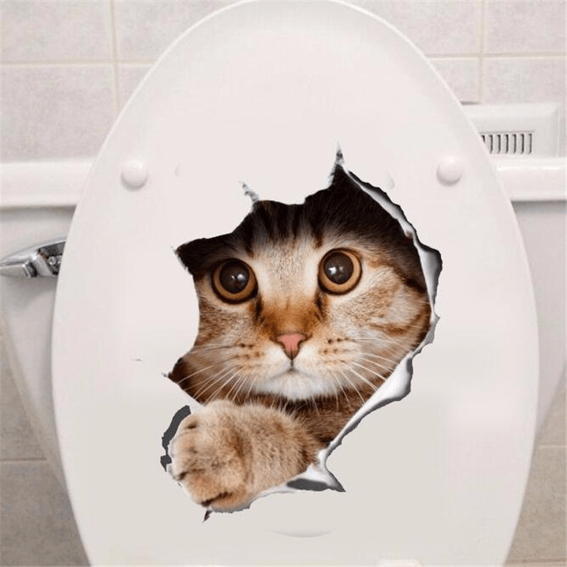 3D Cats Dog Pattern Toilet Lid Decal Self Adhesive Toilet Wall Sticker