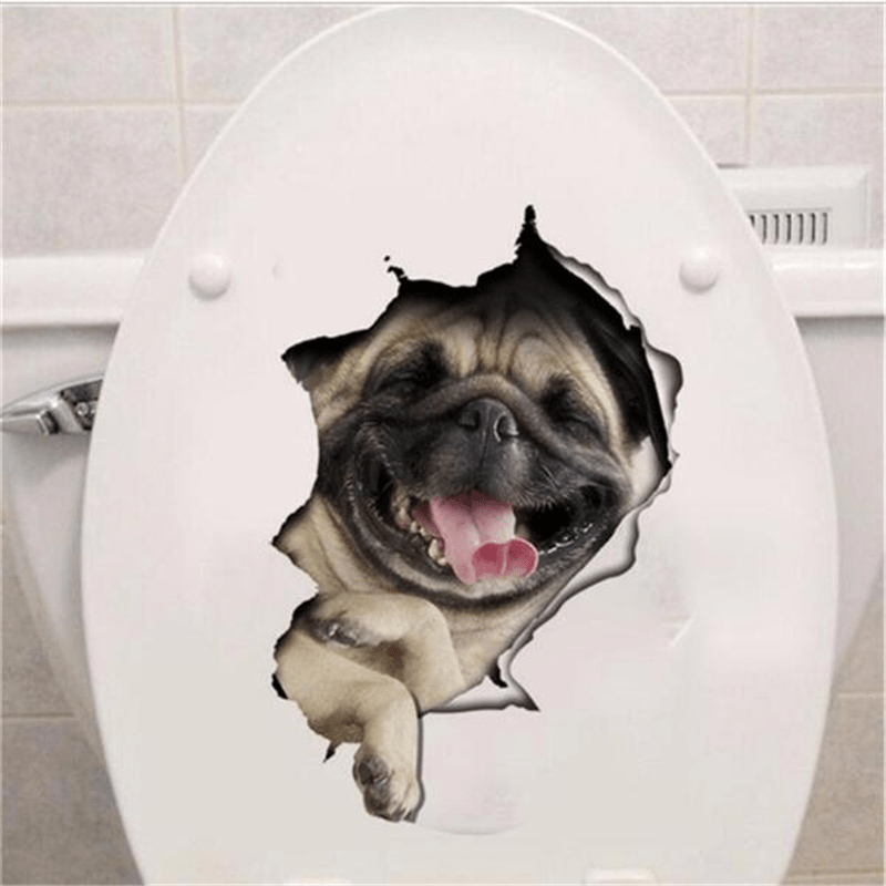 3D Cats Dog Pattern Toilet Lid Decal Self Adhesive Toilet Wall Sticker
