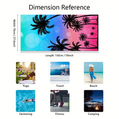 Ombre Beach Towel Coconut Tree Print Soft Microfiber Beach Blanket Sandproof