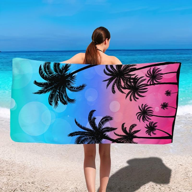 Ombre Beach Towel Coconut Tree Print Soft Microfiber Beach Blanket Sandproof