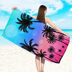 Ombre Beach Towel Coconut Tree Print Soft Microfiber Beach Blanket Sandproof
