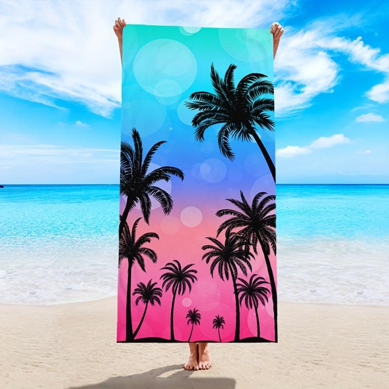 Ombre Beach Towel Coconut Tree Print Soft Microfiber Beach Blanket Sandproof