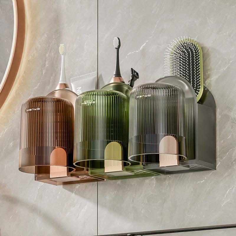 Plastic Toothbrush Holder Shelf with Cup Bathroom Storage