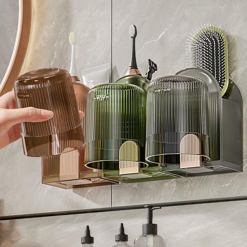 Plastic Toothbrush Holder Shelf with Cup Bathroom Storage