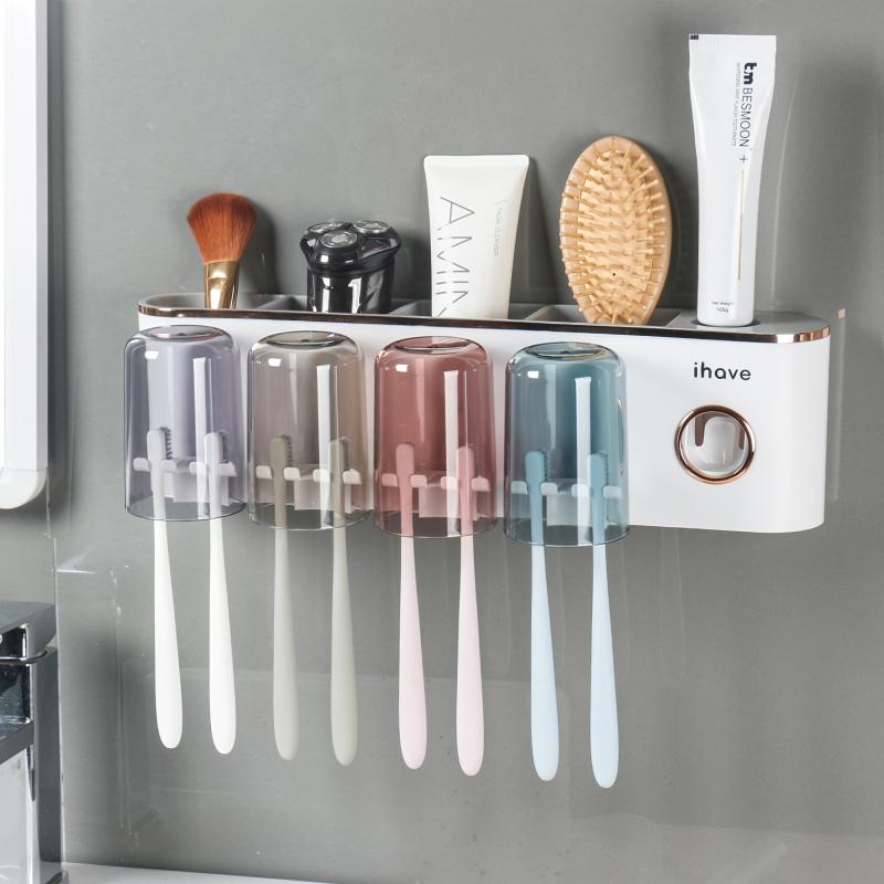Wall-Mounted Toothbrush Holder with Toothpaste Dispenser