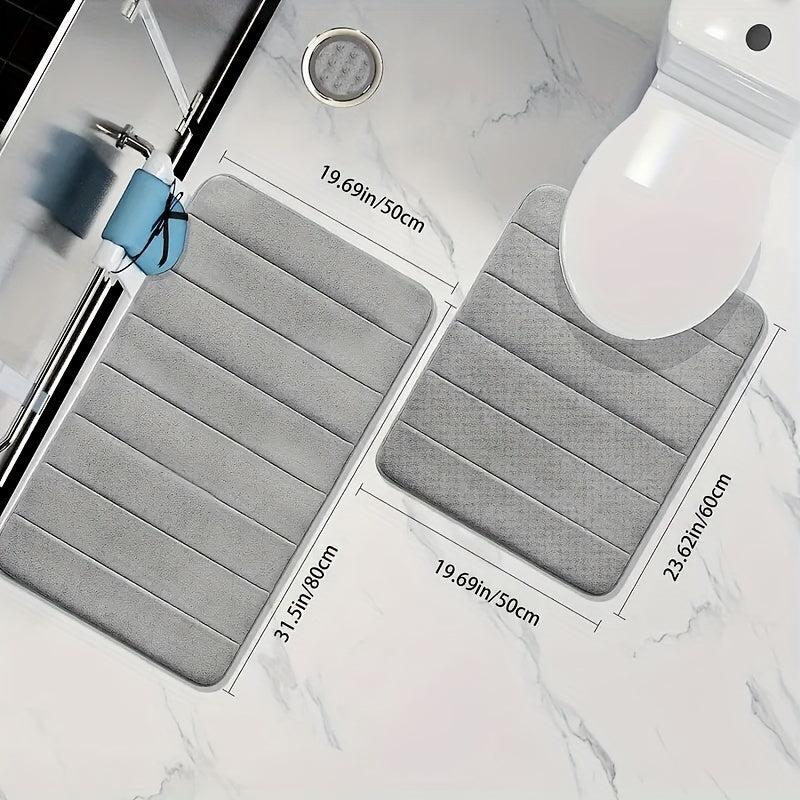 2pcs Memory Foam Bathroom Mats Set Non Slip Soft and Absorbent U Shape Mat
