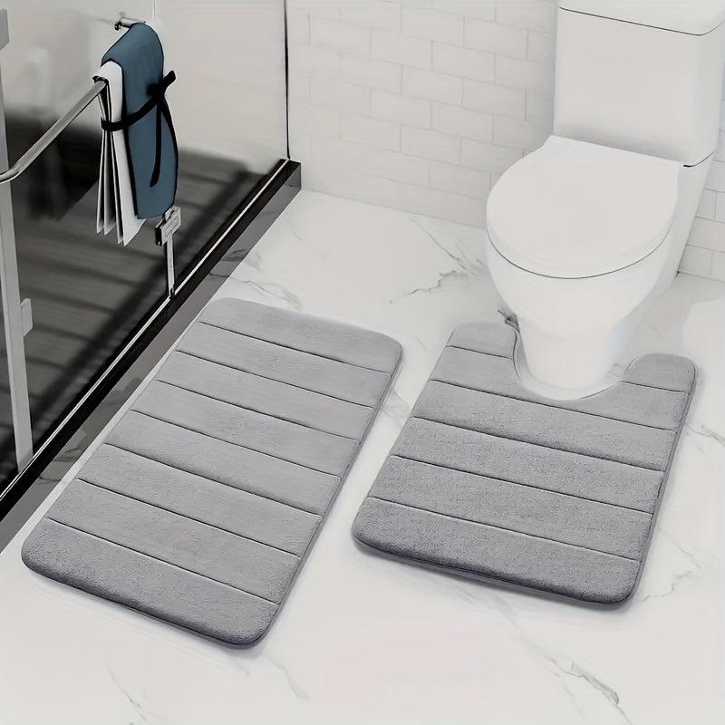2pcs Memory Foam Bathroom Mats Set Non Slip Soft and Absorbent U Shape Mat