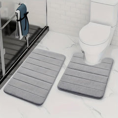 2pcs Memory Foam Bathroom Mats Set Non Slip Soft and Absorbent U Shape Mat