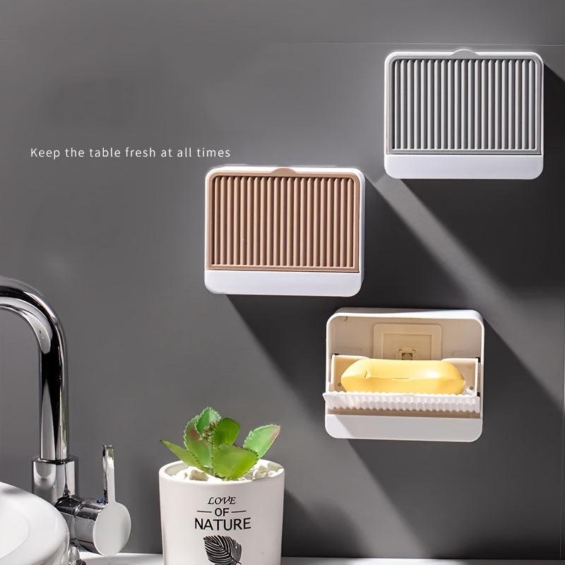 Wall Mounted Soap Box With Lid Drain Soap Rack Waterproof Soap Case