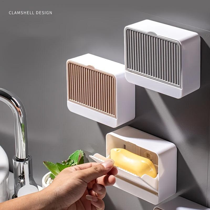 Wall Mounted Soap Box With Lid Drain Soap Rack Waterproof Soap Case