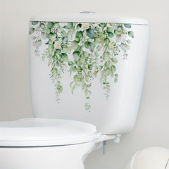 Plant Flower Pattern Toilet Lid Decal Self Adhesive Wall Sticker