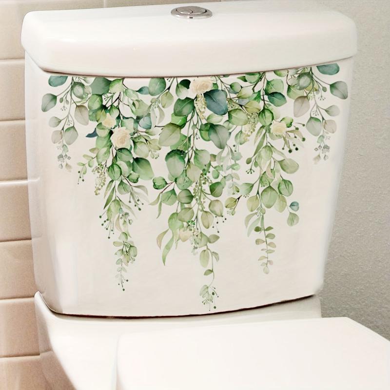 Plant Flower Pattern Toilet Lid Decal Self Adhesive Wall Sticker
