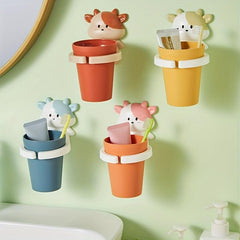 Kids Cartoon Mouthwash Cup Wall Mounted Toothbrush Rack