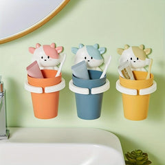 Kids Cartoon Mouthwash Cup Wall Mounted Toothbrush Rack