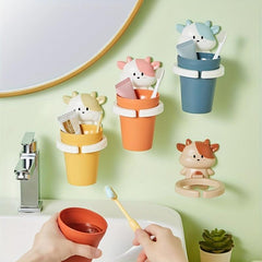 Kids Cartoon Mouthwash Cup Wall Mounted Toothbrush Rack