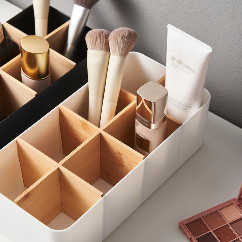 Desktop Storage Box Bamboo Wood Cosmetics Storage Basket Remote Control Panel