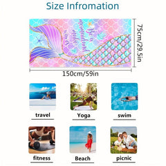 Mermaid Pattern Beach Towel Large Microfiber Soft Sunscreen Towel