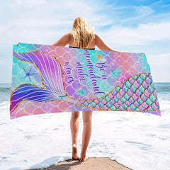 Mermaid Pattern Beach Towel Large Microfiber Soft Sunscreen Towel