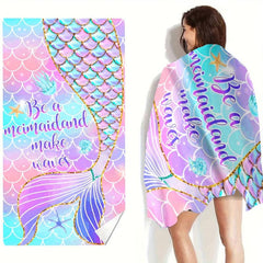 Mermaid Pattern Beach Towel Large Microfiber Soft Sunscreen Towel