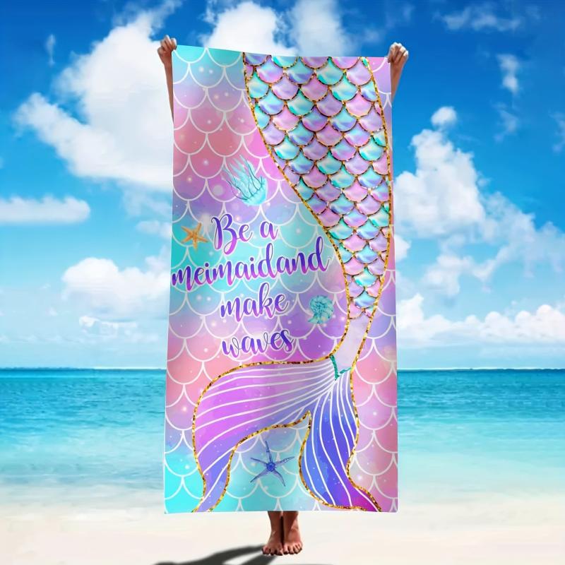 Mermaid Pattern Beach Towel Large Microfiber Soft Sunscreen Towel